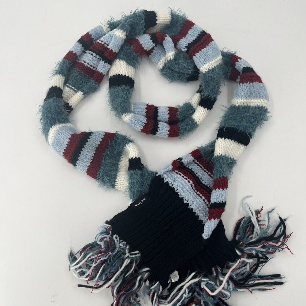 PrAna Soft Thick Knit Scarf Blue Teal Black Red Rose